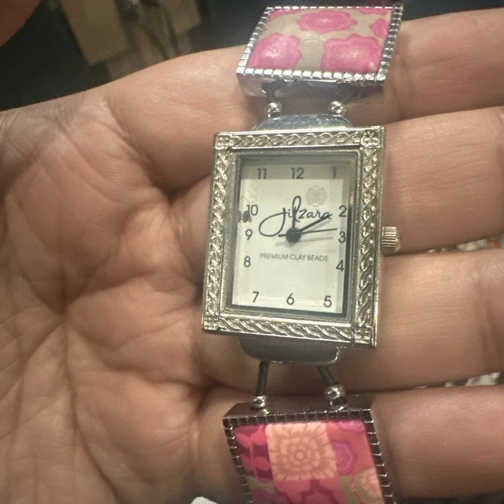 Working Jilzarah Blossom Ladies Watch Polymer Clay Inlays Stretch Band Artisan